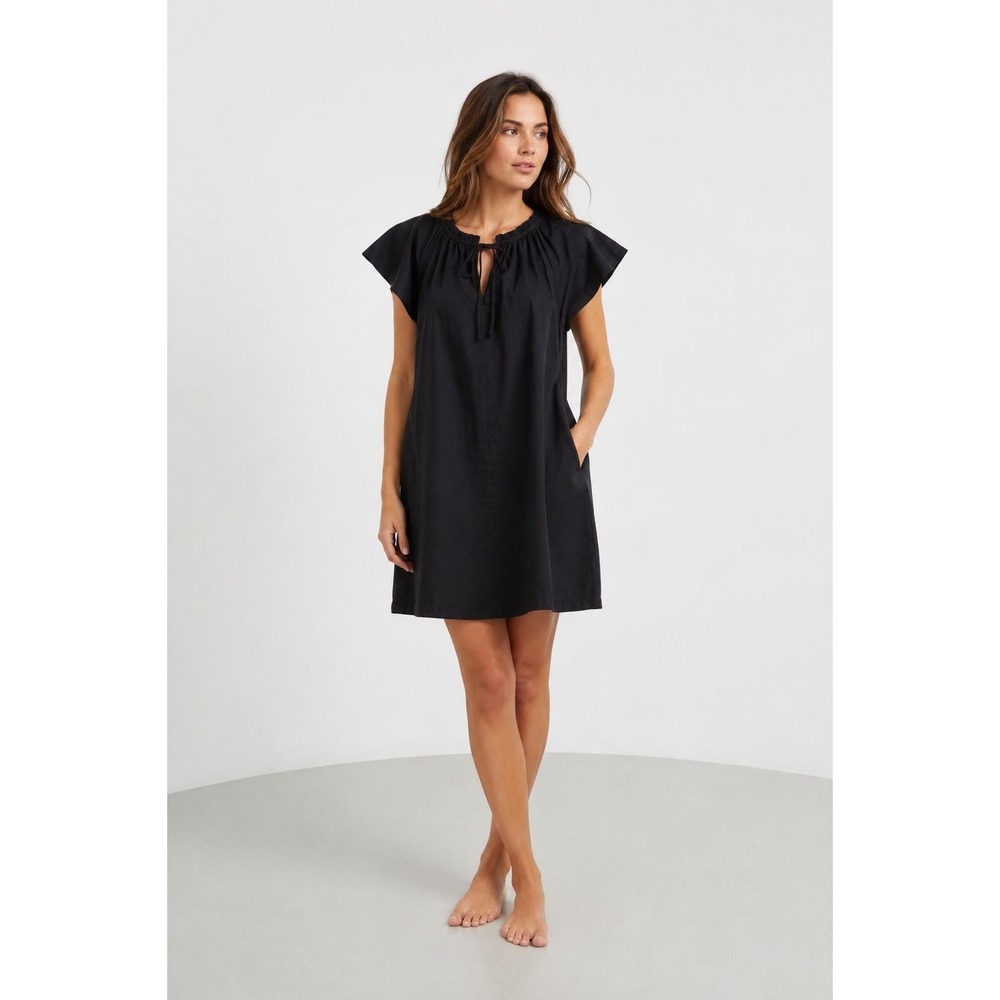 GAP Mini Shift Dress Women Size XXS Black Flutter Sleeve Tie Front Pocket